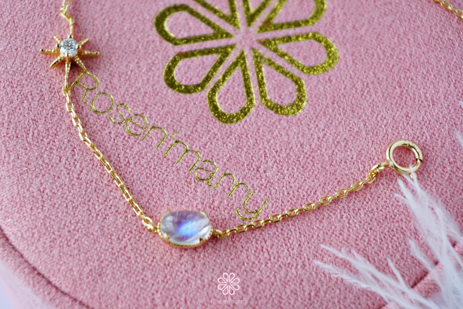 Natural Moonstone Bracelet Sterling Silver925 With Gold Plated.