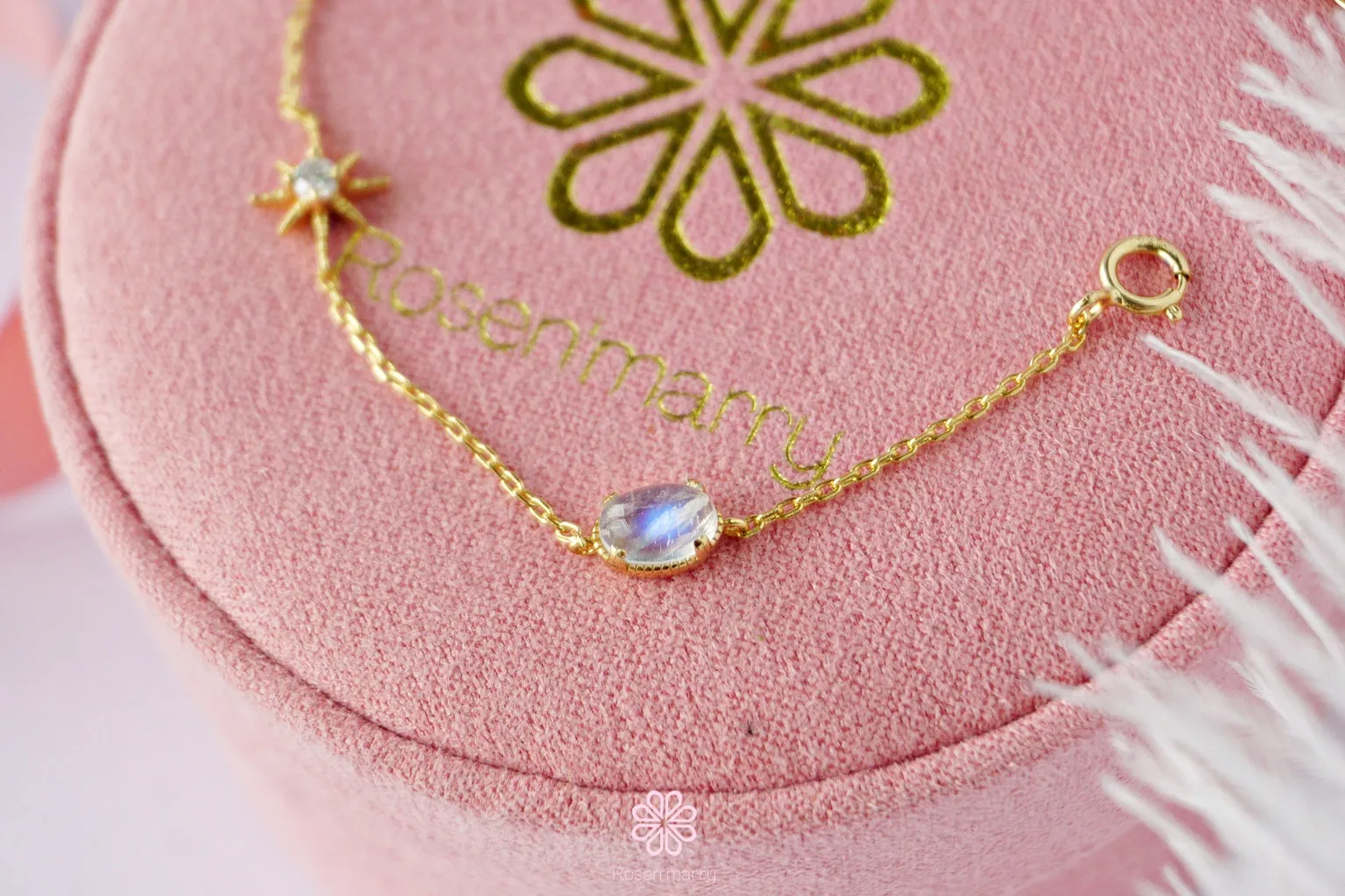 Natural Moonstone Bracelet Sterling Silver925 With Gold Plated.