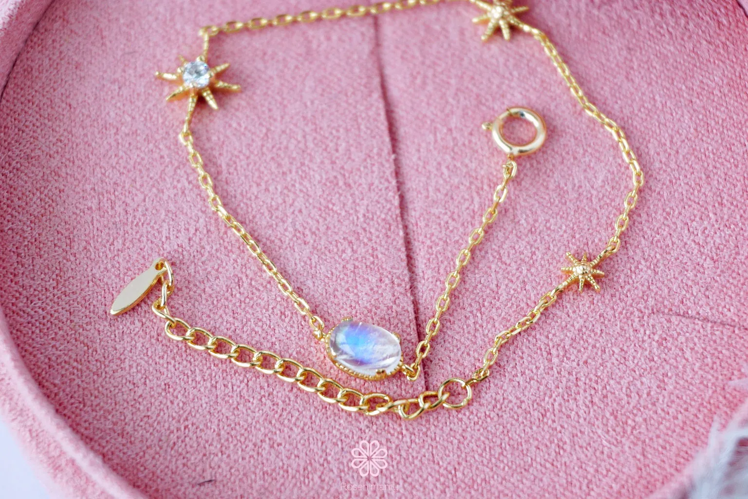 Natural Moonstone Bracelet Sterling Silver925 With Gold Plated.