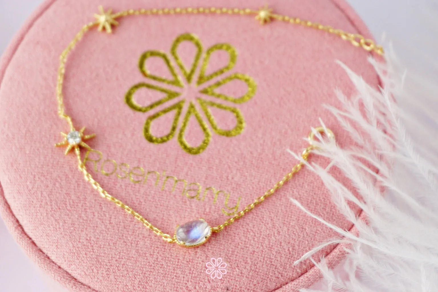Natural Moonstone Bracelet Sterling Silver925 With Gold Plated.