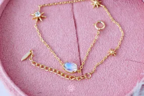Natural Moonstone Bracelet Sterling Silver925 With Gold Plated.