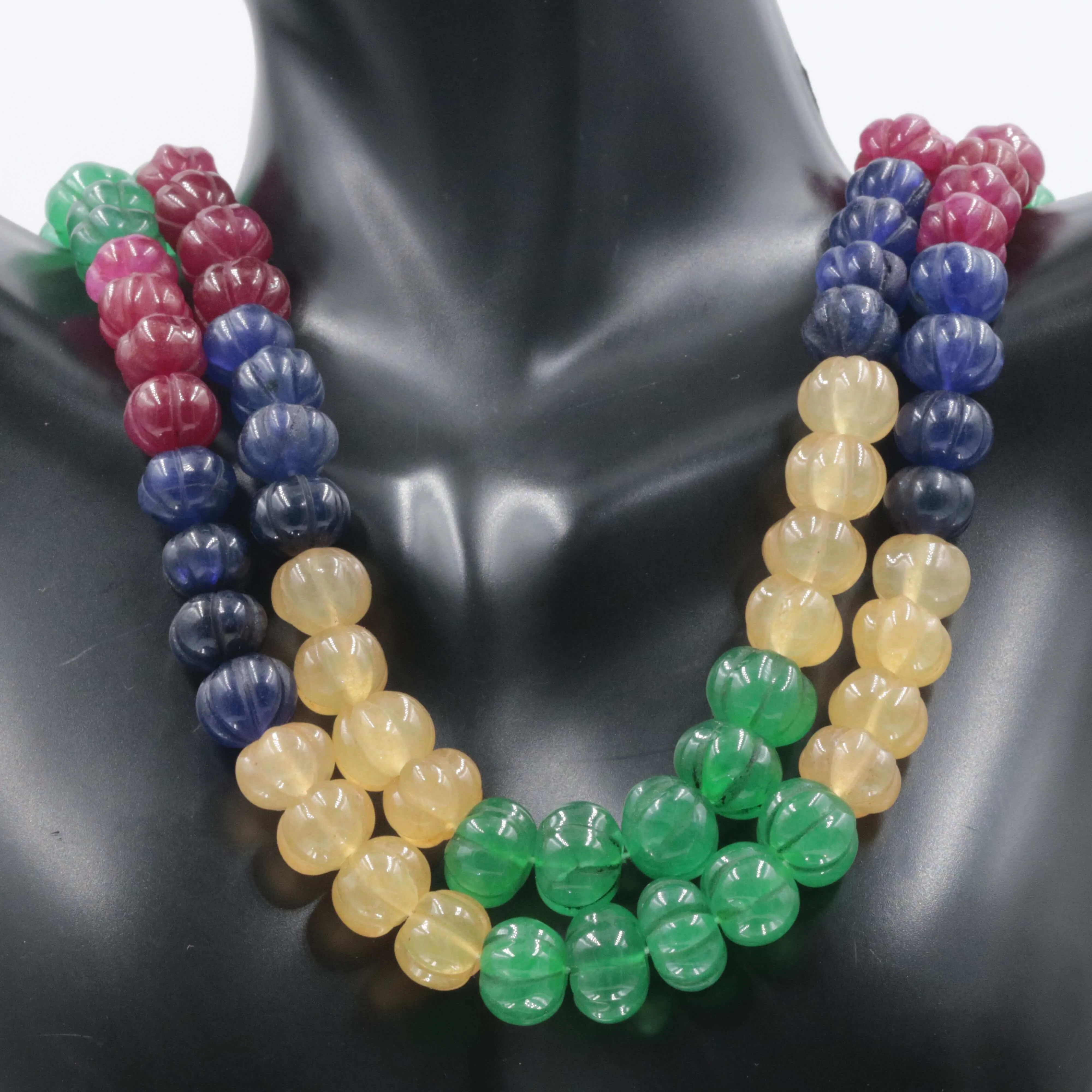 Natural Multi-Color Pumpkin Quartz Beaded Necklace Emerald Quartz Necklace Ruby Quartz Necklace SKU 6141180 6141181