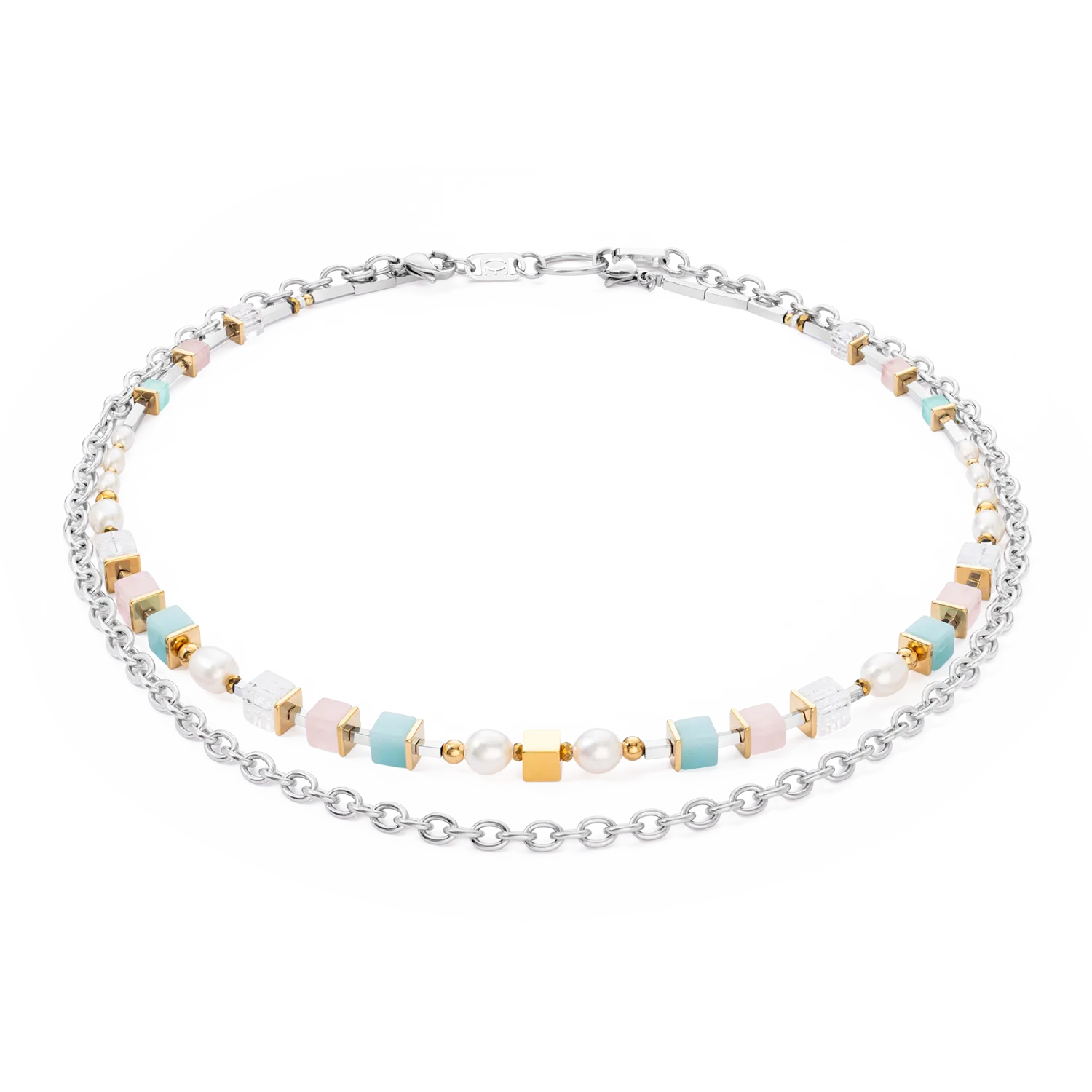 Necklace Cool Romantic Cubes & Pearls bicolour