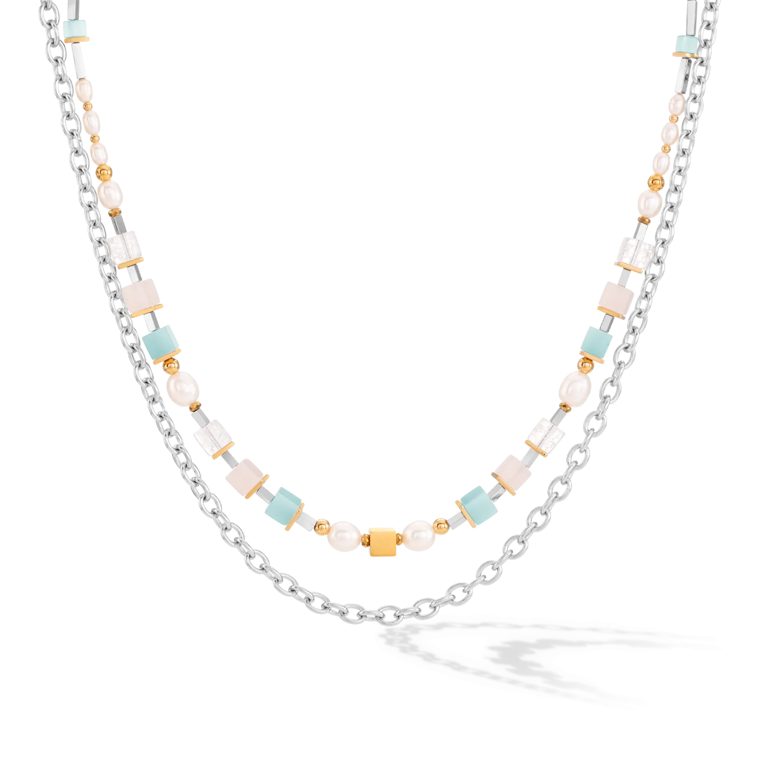 Necklace Cool Romantic Cubes & Pearls bicolour