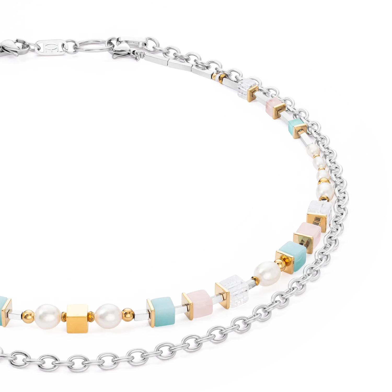 Necklace Cool Romantic Cubes & Pearls bicolour
