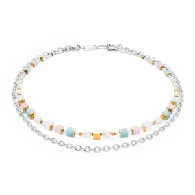Necklace Cool Romantic Cubes & Pearls bicolour