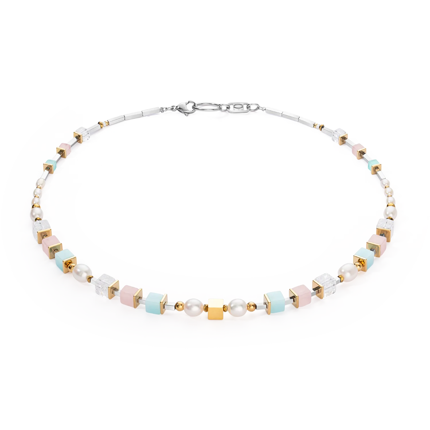 Necklace Cool Romantic Cubes & Pearls bicolour
