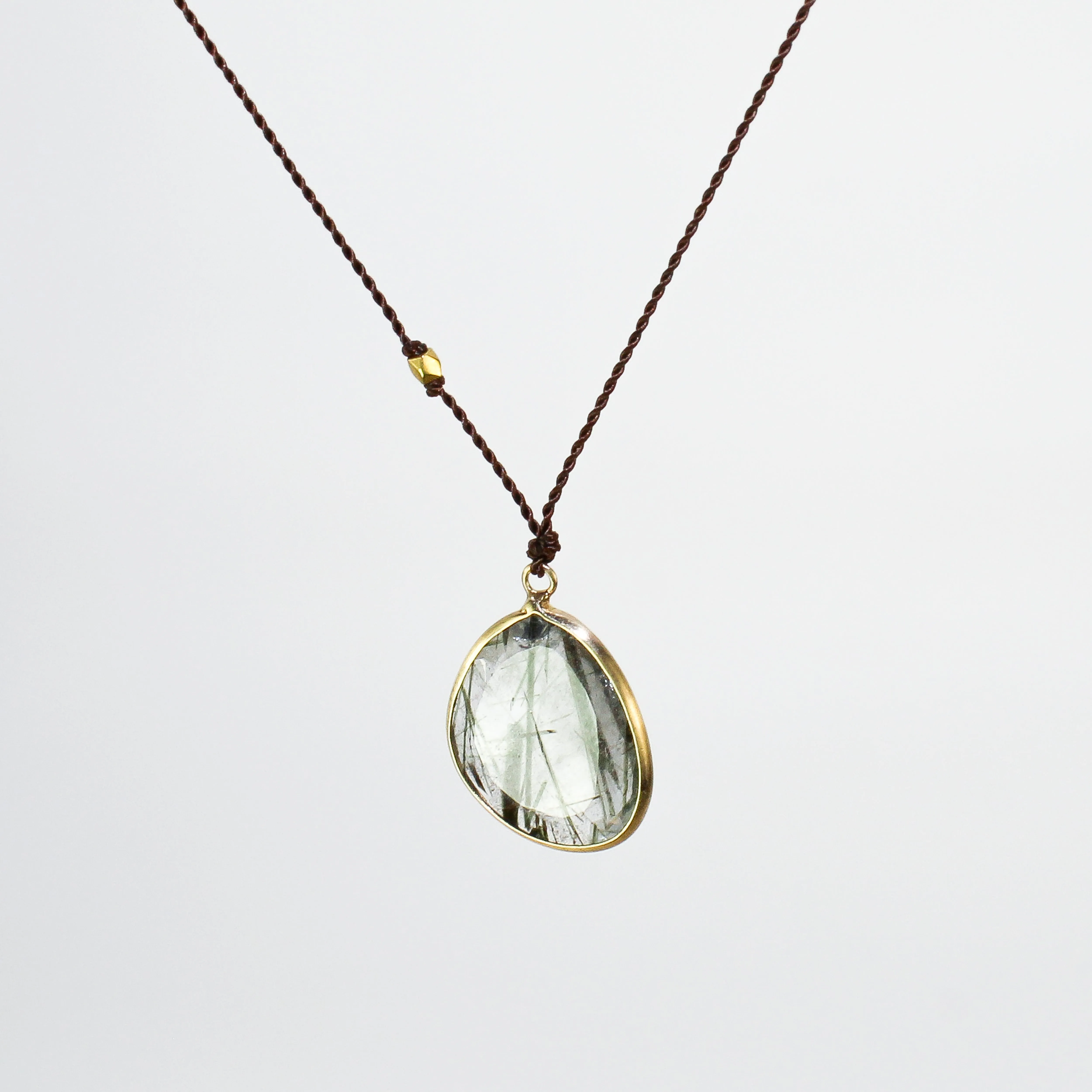 NEW! Green Tourmilated Quartz Necklace with 18k Gold by Margaret Solow