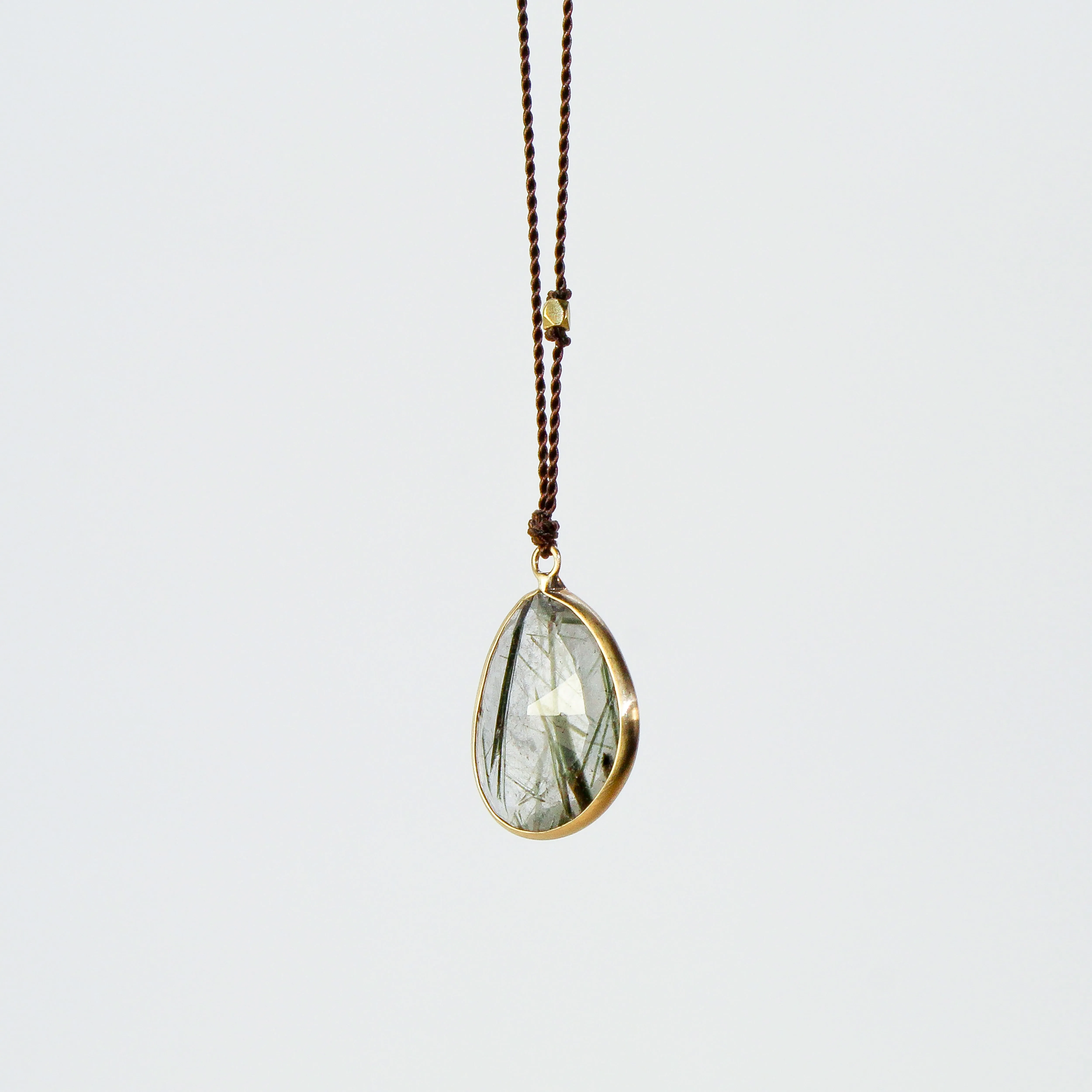 NEW! Green Tourmilated Quartz Necklace with 18k Gold by Margaret Solow