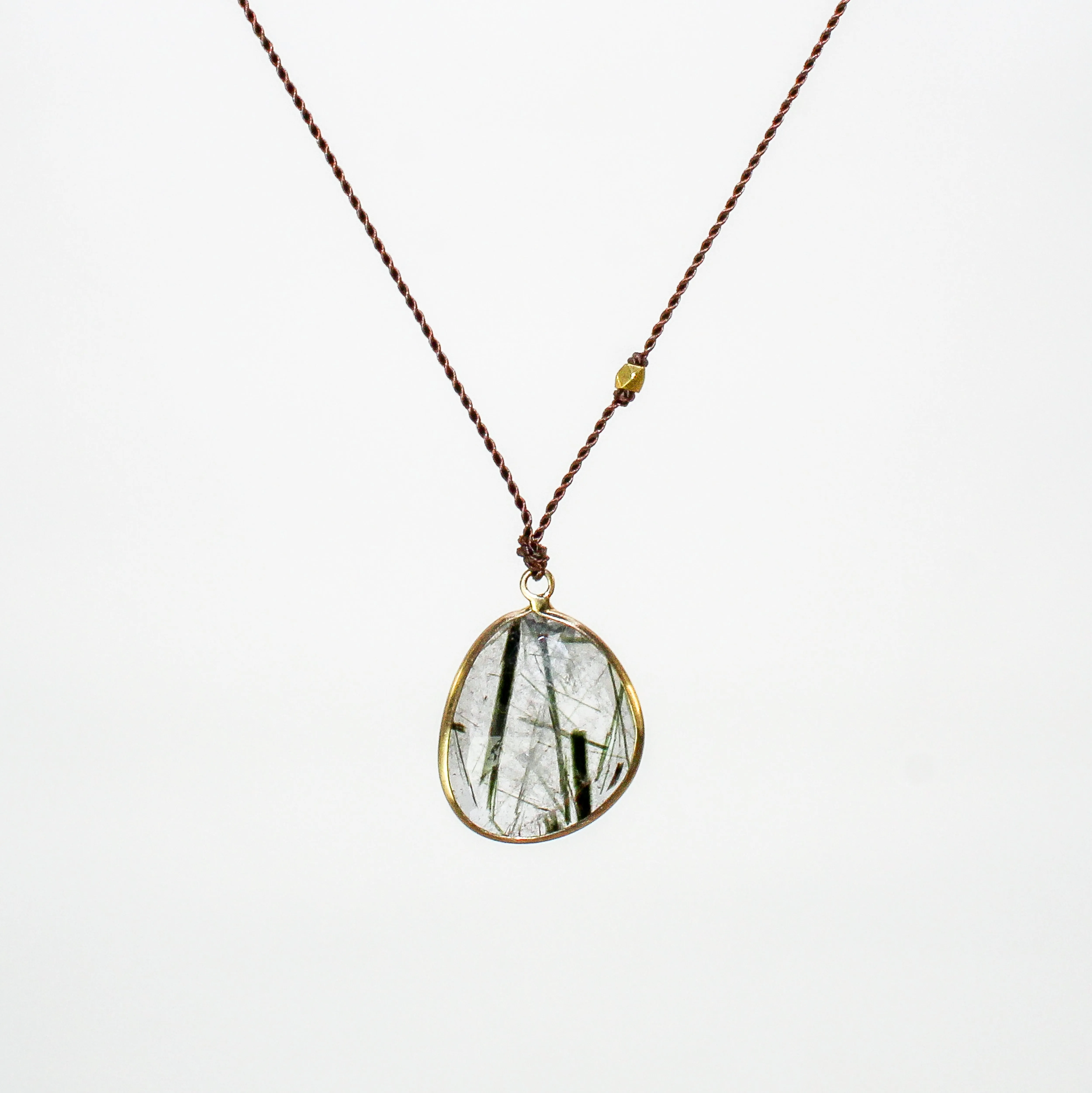 NEW! Green Tourmilated Quartz Necklace with 18k Gold by Margaret Solow