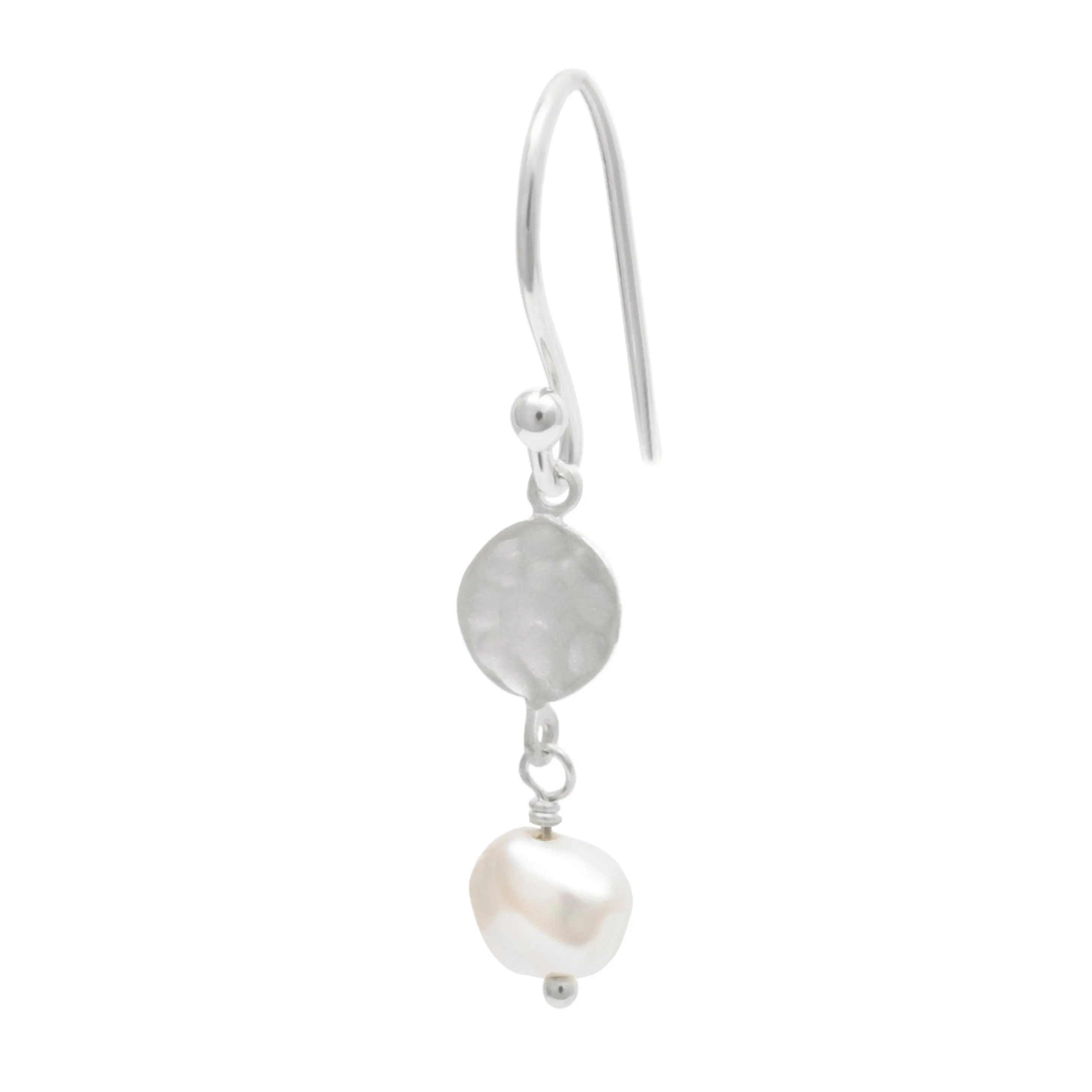 Nugget Pearl Drop Hammered Disc Earrings