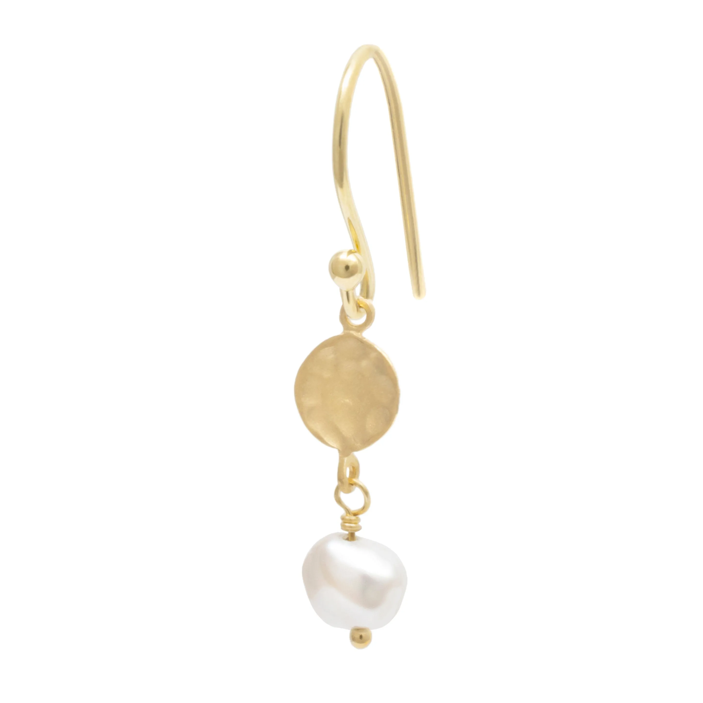 Nugget Pearl Drop Hammered Disc Earrings