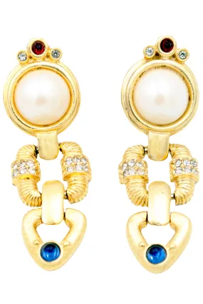 ON HOLD // 1980s Gerard Yosca Vintage Gold Plate Earrings w Crystals