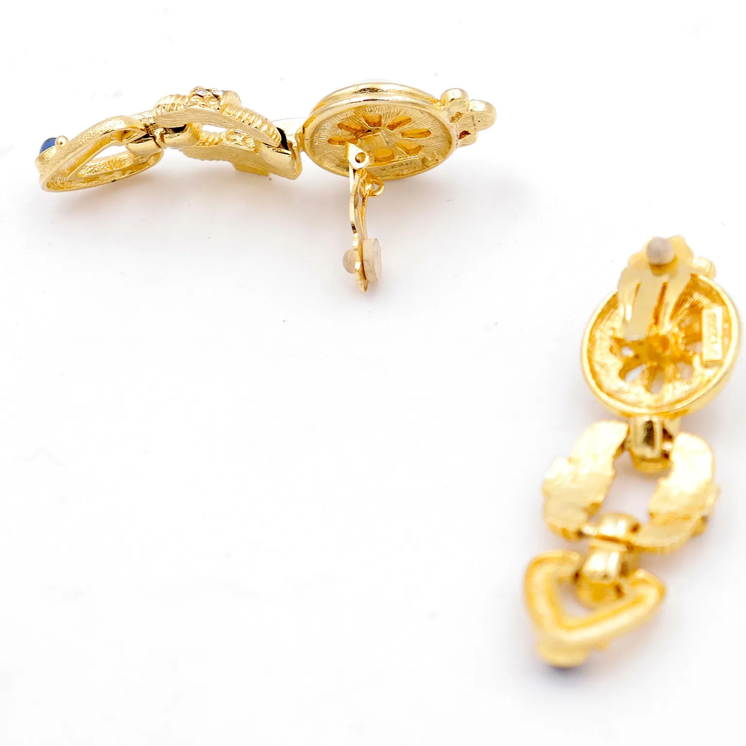 ON HOLD // 1980s Gerard Yosca Vintage Gold Plate Earrings w Crystals