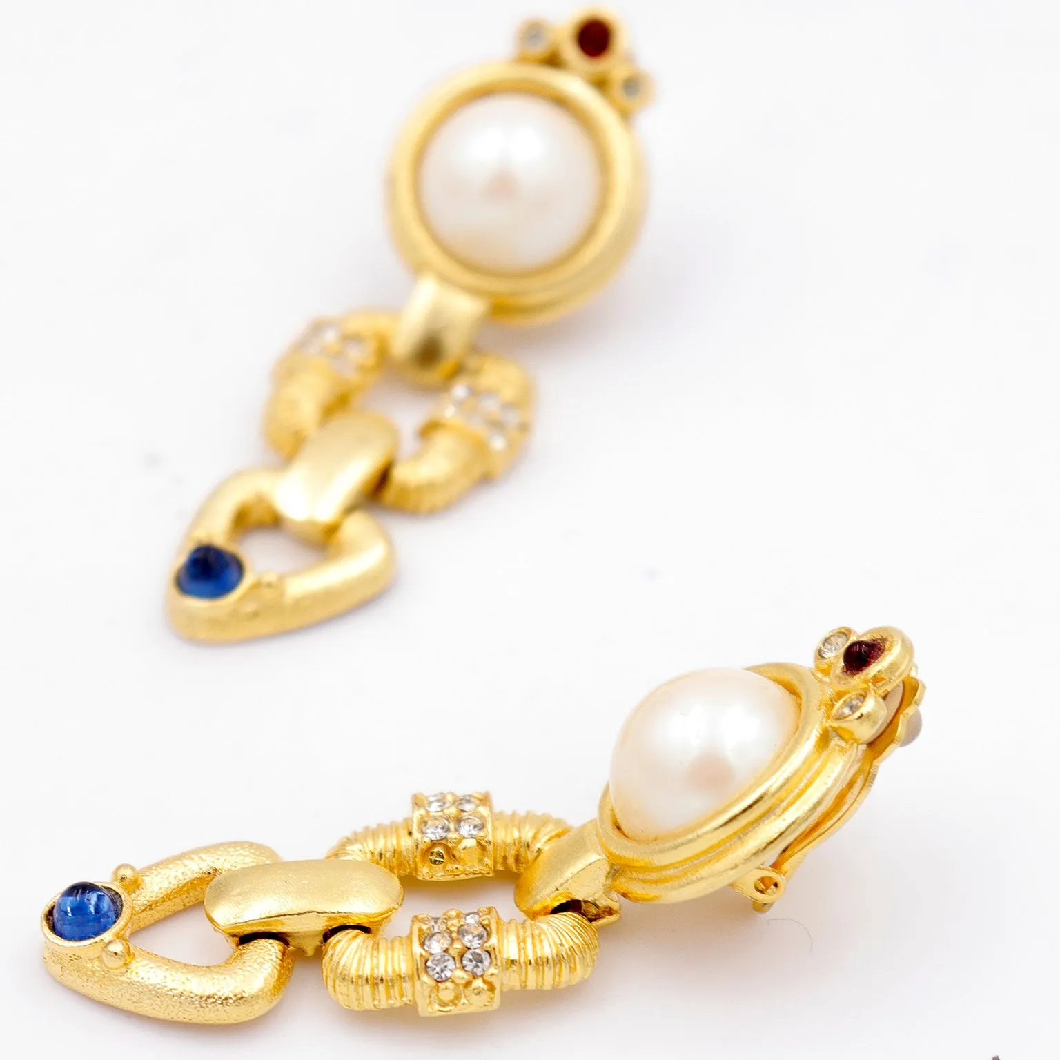 ON HOLD // 1980s Gerard Yosca Vintage Gold Plate Earrings w Crystals