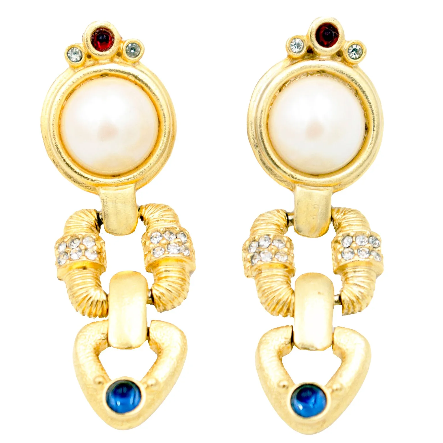 ON HOLD // 1980s Gerard Yosca Vintage Gold Plate Earrings w Crystals