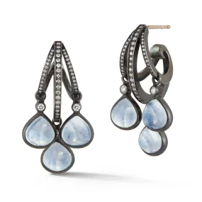 On the Edge Three Tier All Diamond and Moonstone Drop Earrings