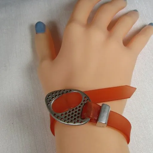 Orange Jelly Band Ribbon Choker & Bracelet Dangling  Earrings