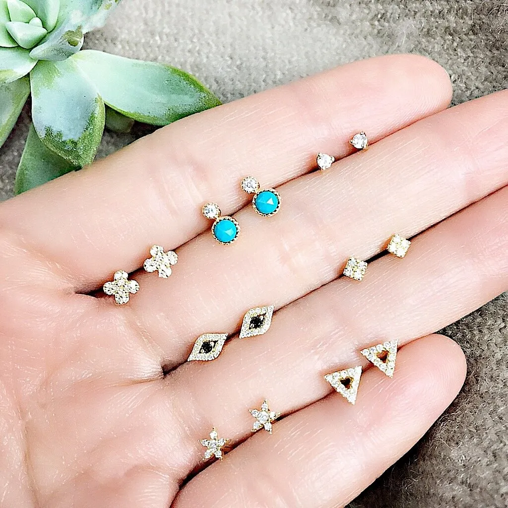 Orbit Petite Turquoise and Diamond Bezel Set Post Earrings