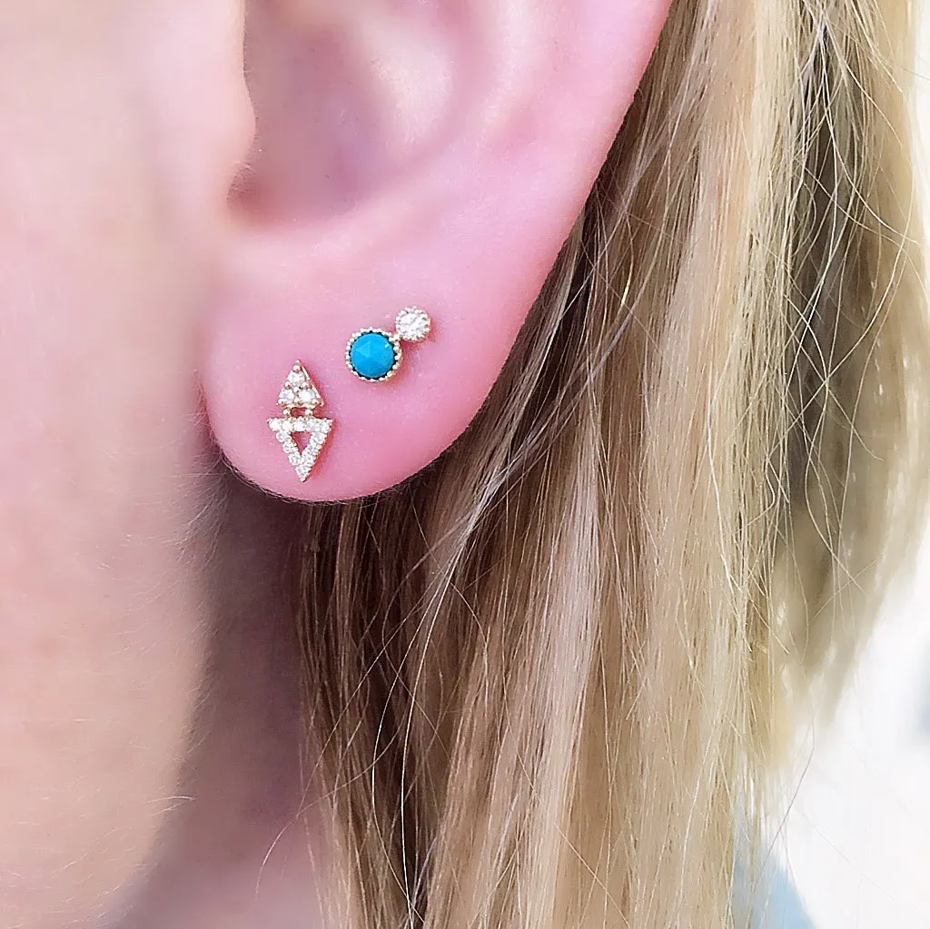 Orbit Petite Turquoise and Diamond Bezel Set Post Earrings