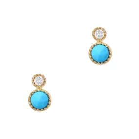 Orbit Petite Turquoise and Diamond Bezel Set Post Earrings
