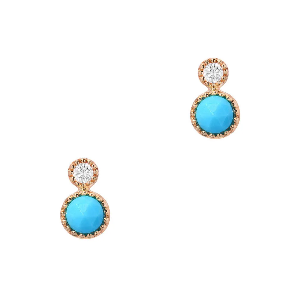 Orbit Petite Turquoise and Diamond Bezel Set Post Earrings