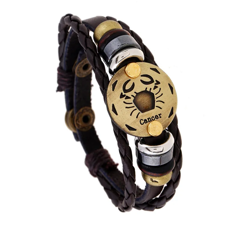 Ornament Beaded 12 Constellation Cattle Leather Bracelet Personalized Birthday Gifts Woven Adjustable Trendy Leather Bracelet