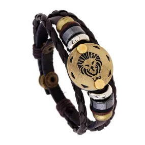 Ornament Beaded 12 Constellation Cattle Leather Bracelet Personalized Birthday Gifts Woven Adjustable Trendy Leather Bracelet