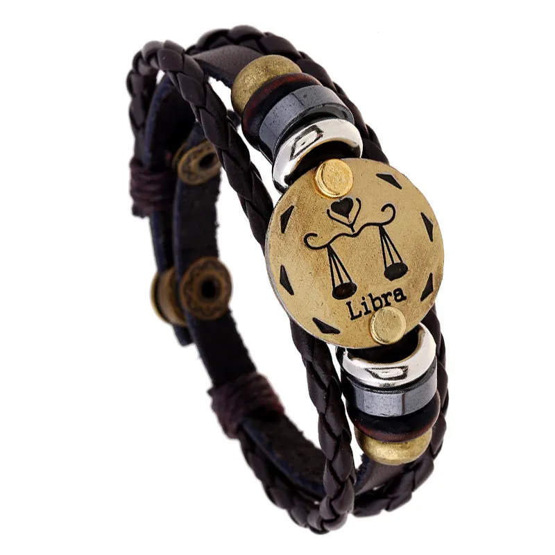 Ornament Beaded 12 Constellation Cattle Leather Bracelet Personalized Birthday Gifts Woven Adjustable Trendy Leather Bracelet