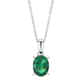 Oval and Round Brilliant solitaire necklace with emerald and diamond simulants in sterling silver