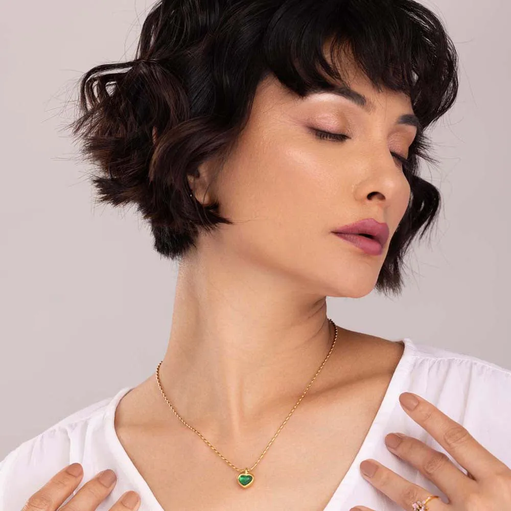 Oval Beaded Heart Pendant Necklace