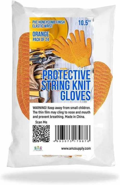 Pack of 24 Knit Glove Liners S size. Orange Protective String Knit