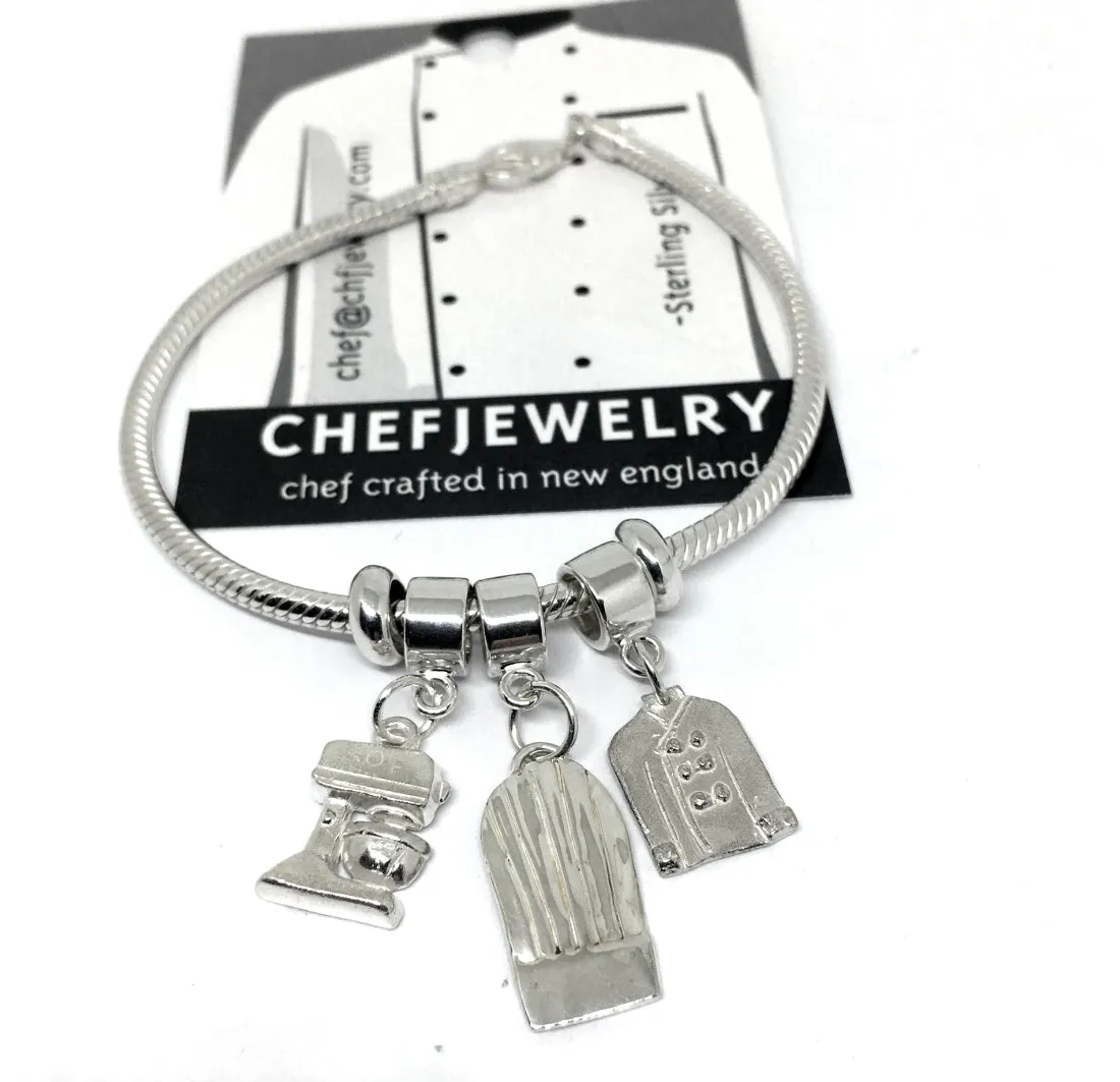 Pastry Chef European Style Charm Bracelet in Sterling Silver