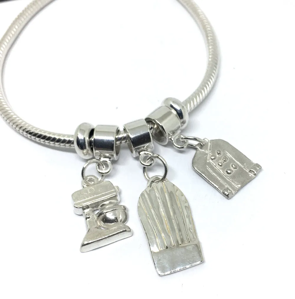 Pastry Chef European Style Charm Bracelet in Sterling Silver