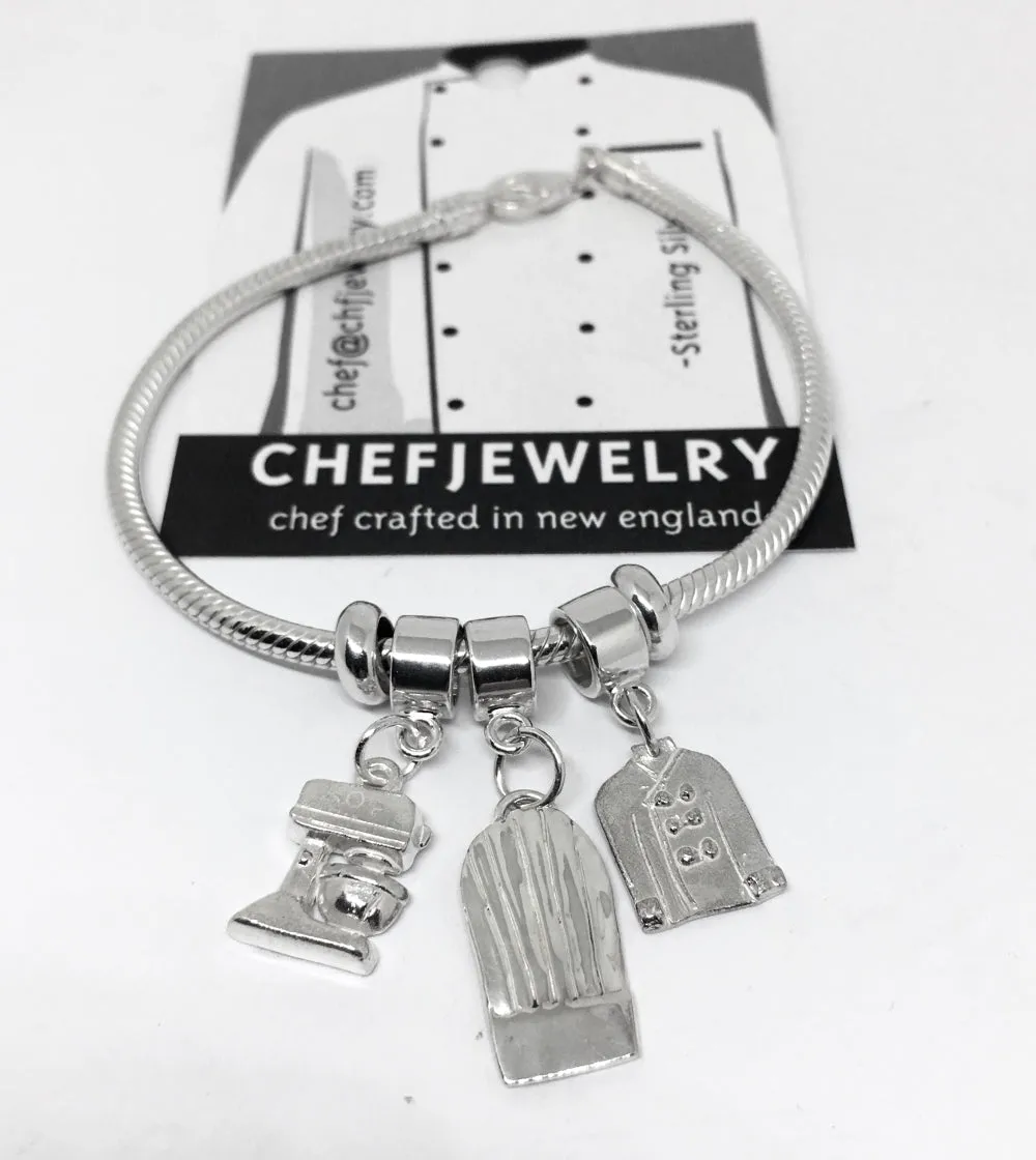 Pastry Chef European Style Charm Bracelet in Sterling Silver