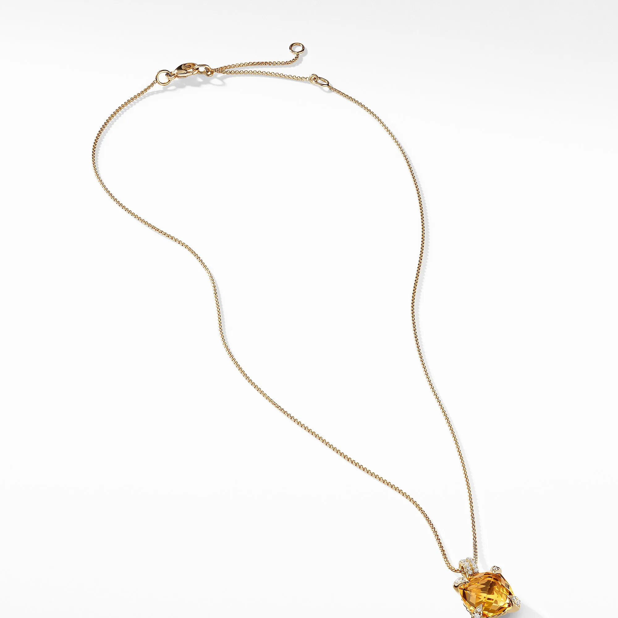 Pendant Necklace with Citrine and Diamonds in 18K Gold, 18" Length