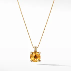 Pendant Necklace with Citrine and Diamonds in 18K Gold, 18" Length