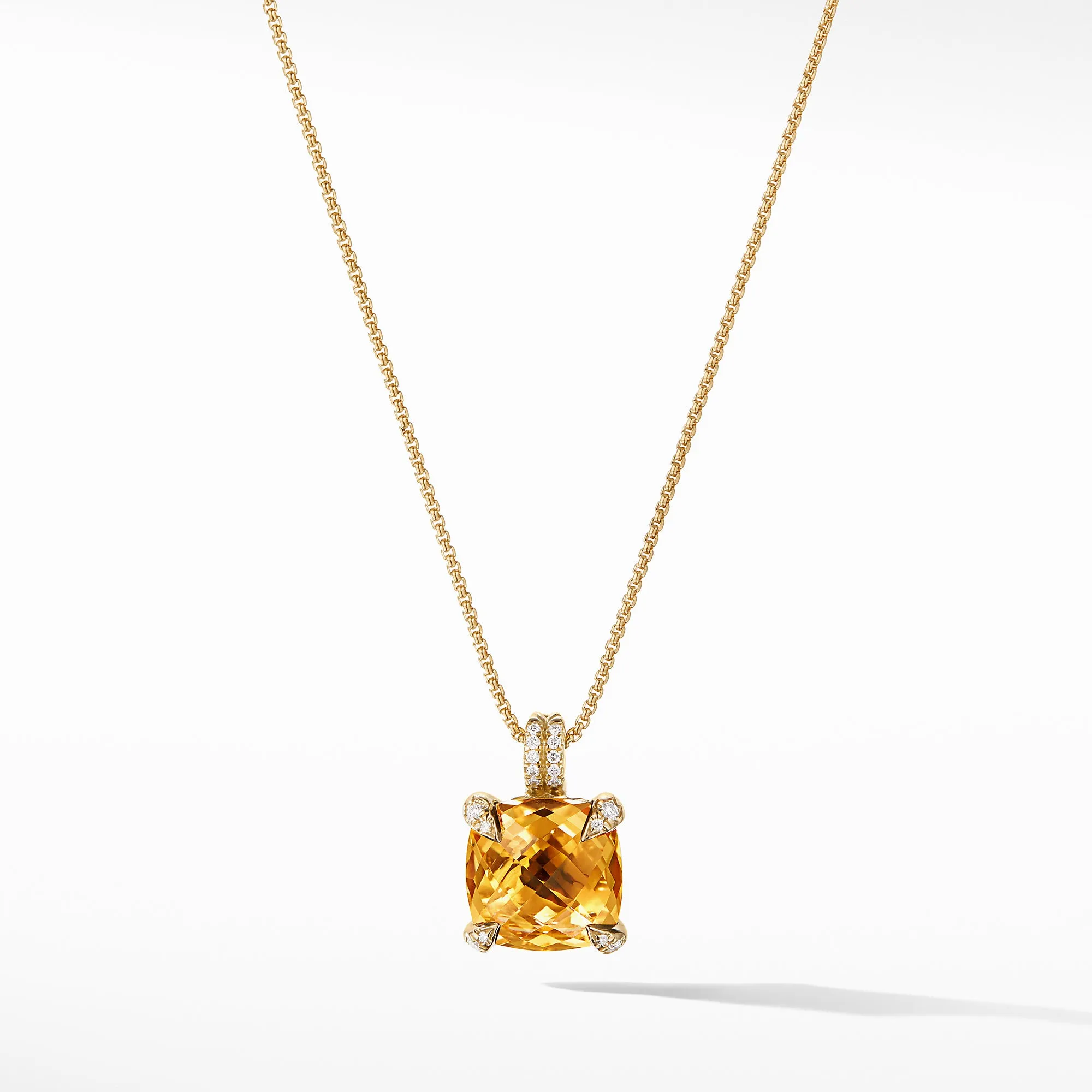 Pendant Necklace with Citrine and Diamonds in 18K Gold, 18" Length