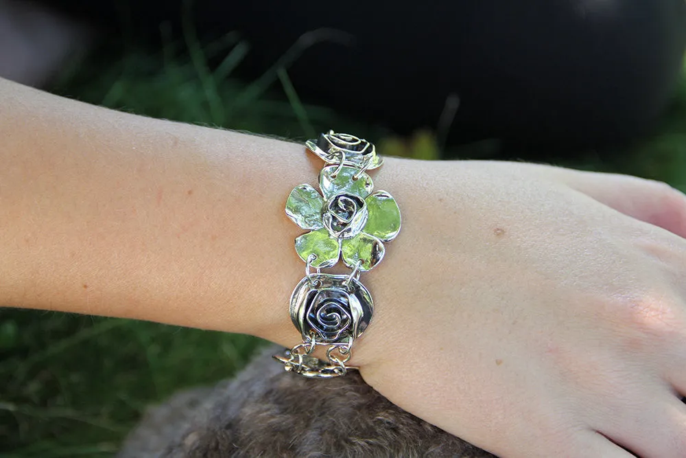Petal Rose Center Bracelet with Roses, Spiral Heart & Beaded Spiral with Dogwood