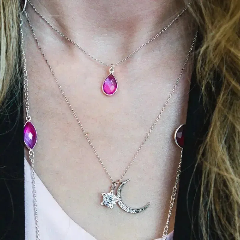 Pink Pendant Necklace - Aura Gold MINI Drop