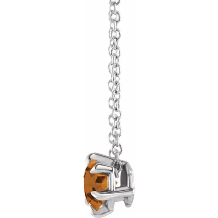 Platinum 4 mm Natural Citrine Solitaire 16-18" Necklace
