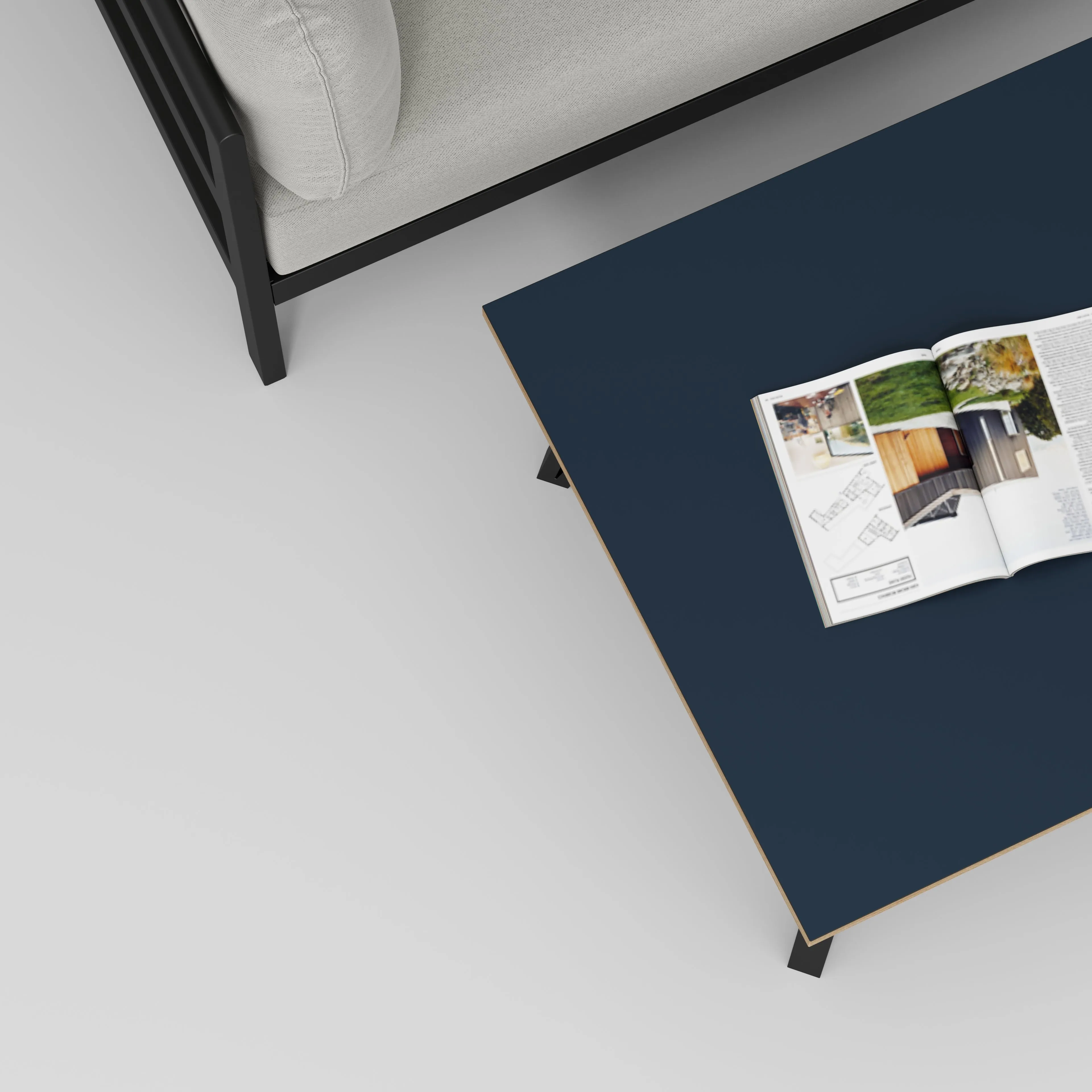 Plywood Coffee Table with Black Box Hairpin Legs - Formica Night Sea Blue - 800(w) x 800(d) x 425(h)