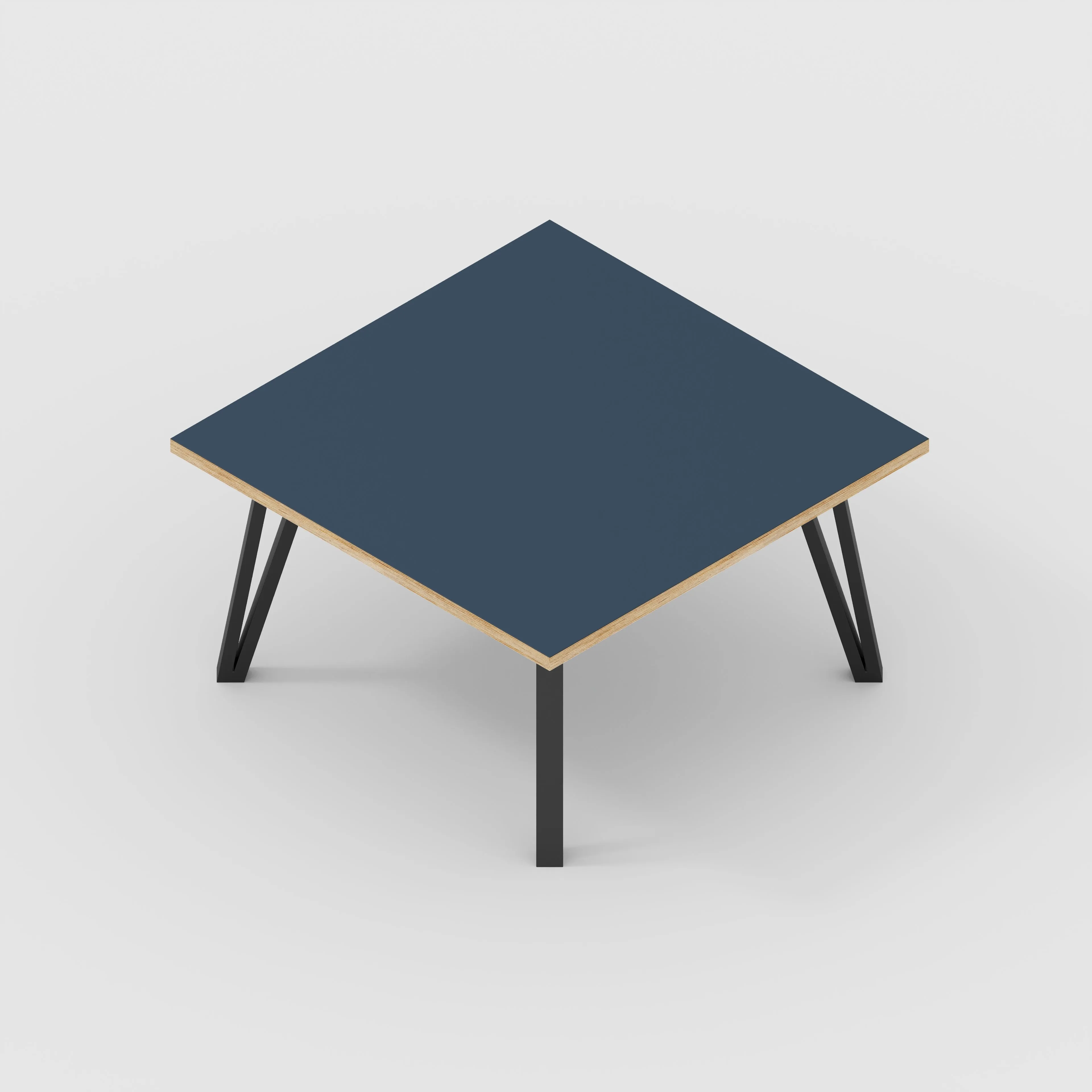 Plywood Coffee Table with Black Box Hairpin Legs - Formica Night Sea Blue - 800(w) x 800(d) x 425(h)