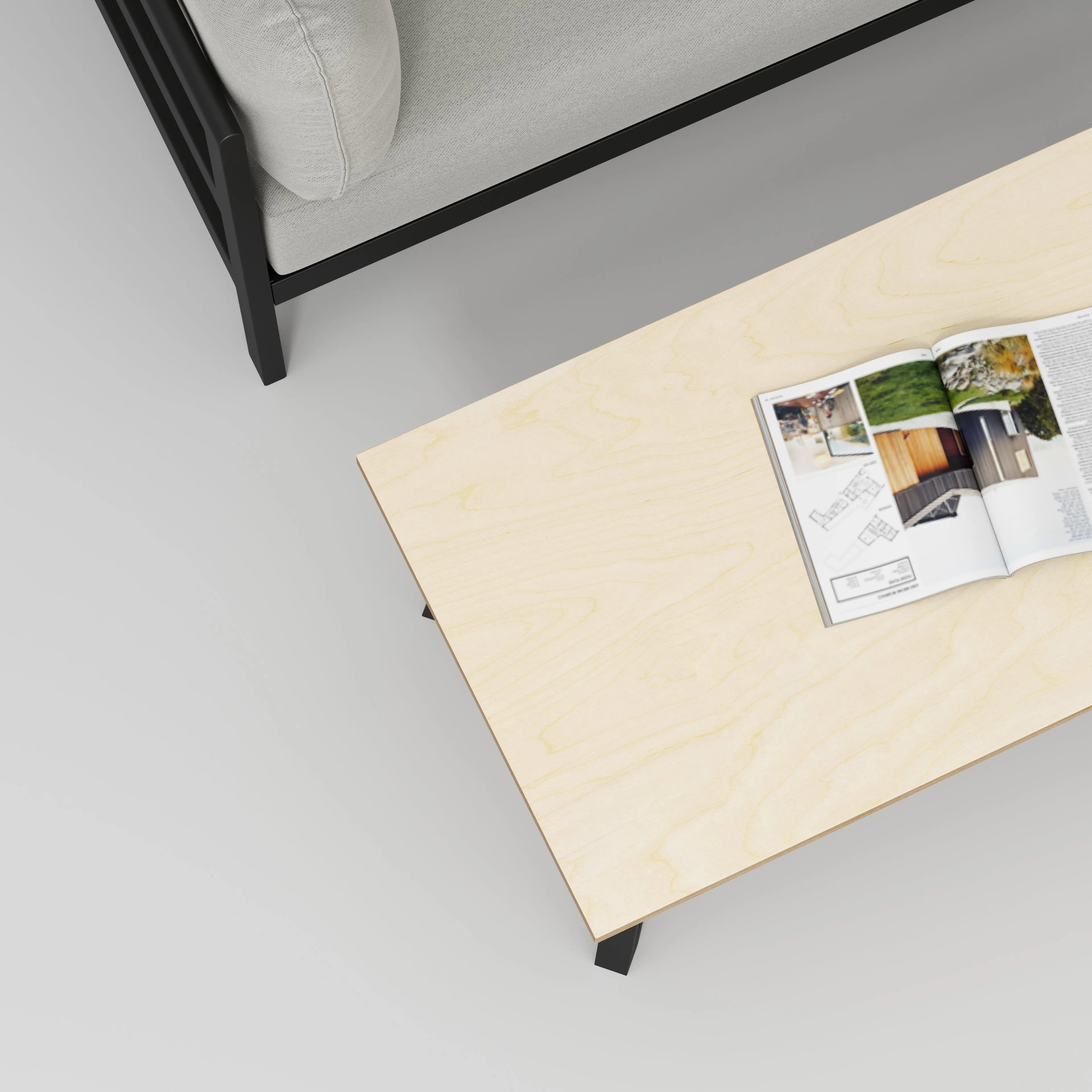 Plywood Coffee Table with Black Box Hairpin Legs - Plywood Birch - 1200(w) x 600(d) x 425(h)