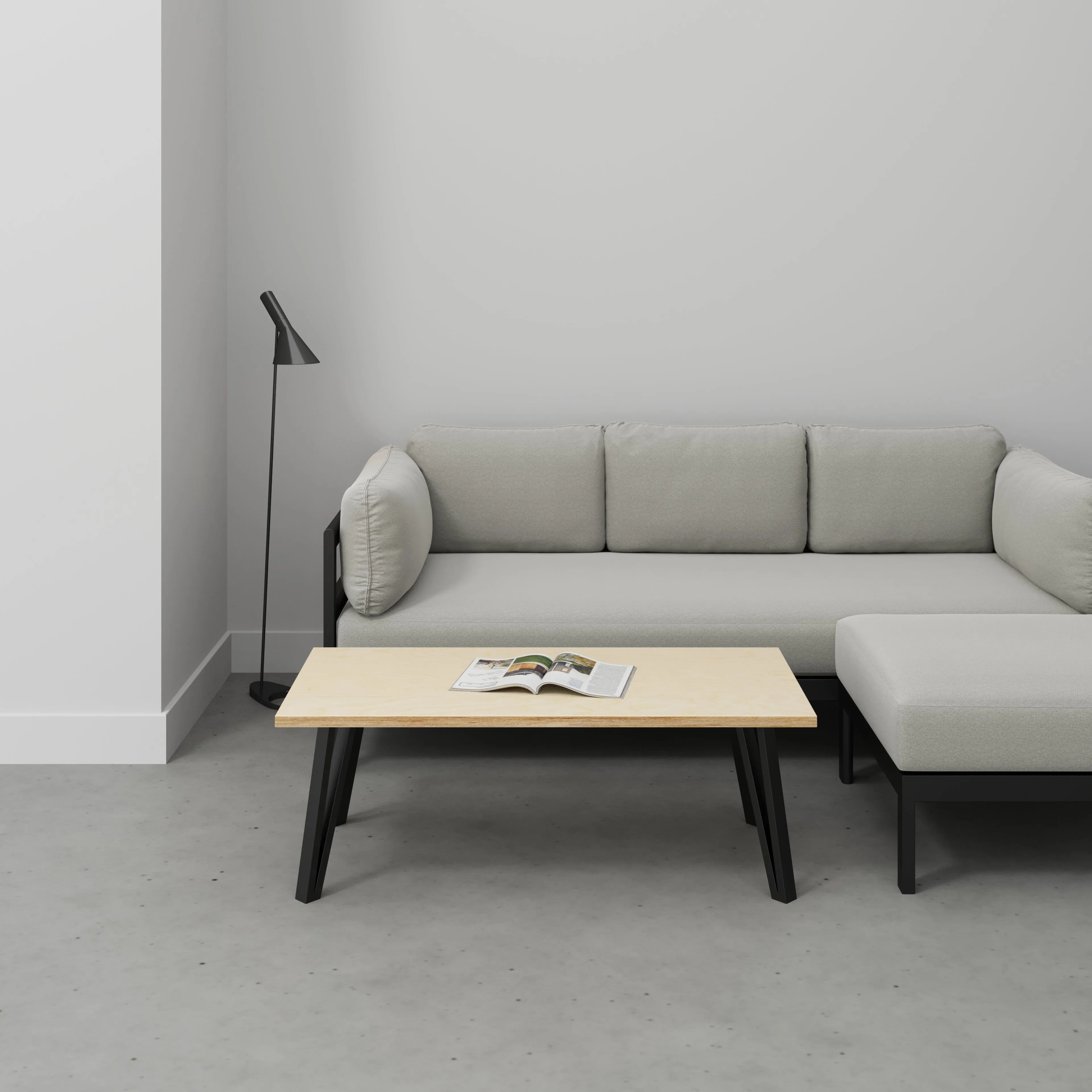 Plywood Coffee Table with Black Box Hairpin Legs - Plywood Birch - 1200(w) x 600(d) x 425(h)