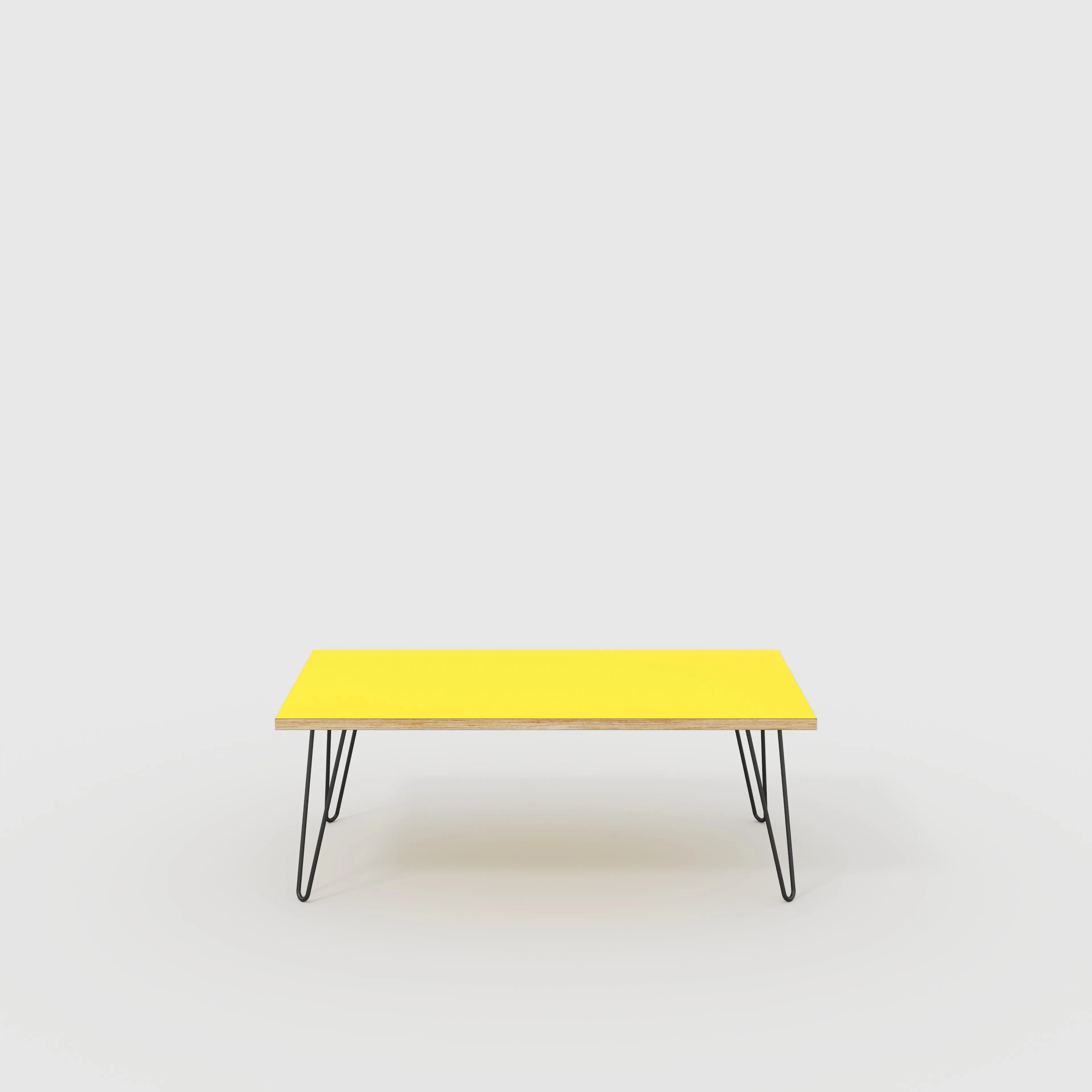 Plywood Coffee Table with Black Hairpin Legs - Formica Chrome Yellow - 1200(w) x 600(d) x 425(h)