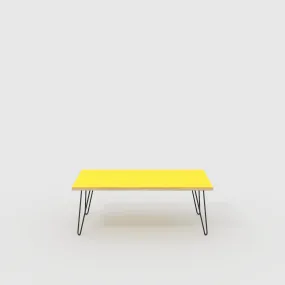 Plywood Coffee Table with Black Hairpin Legs - Formica Chrome Yellow - 1200(w) x 600(d) x 425(h)