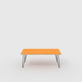 Plywood Coffee Table with Black Hairpin Legs - Formica Levante Orange - 1200(w) x 600(d) x 425(h)