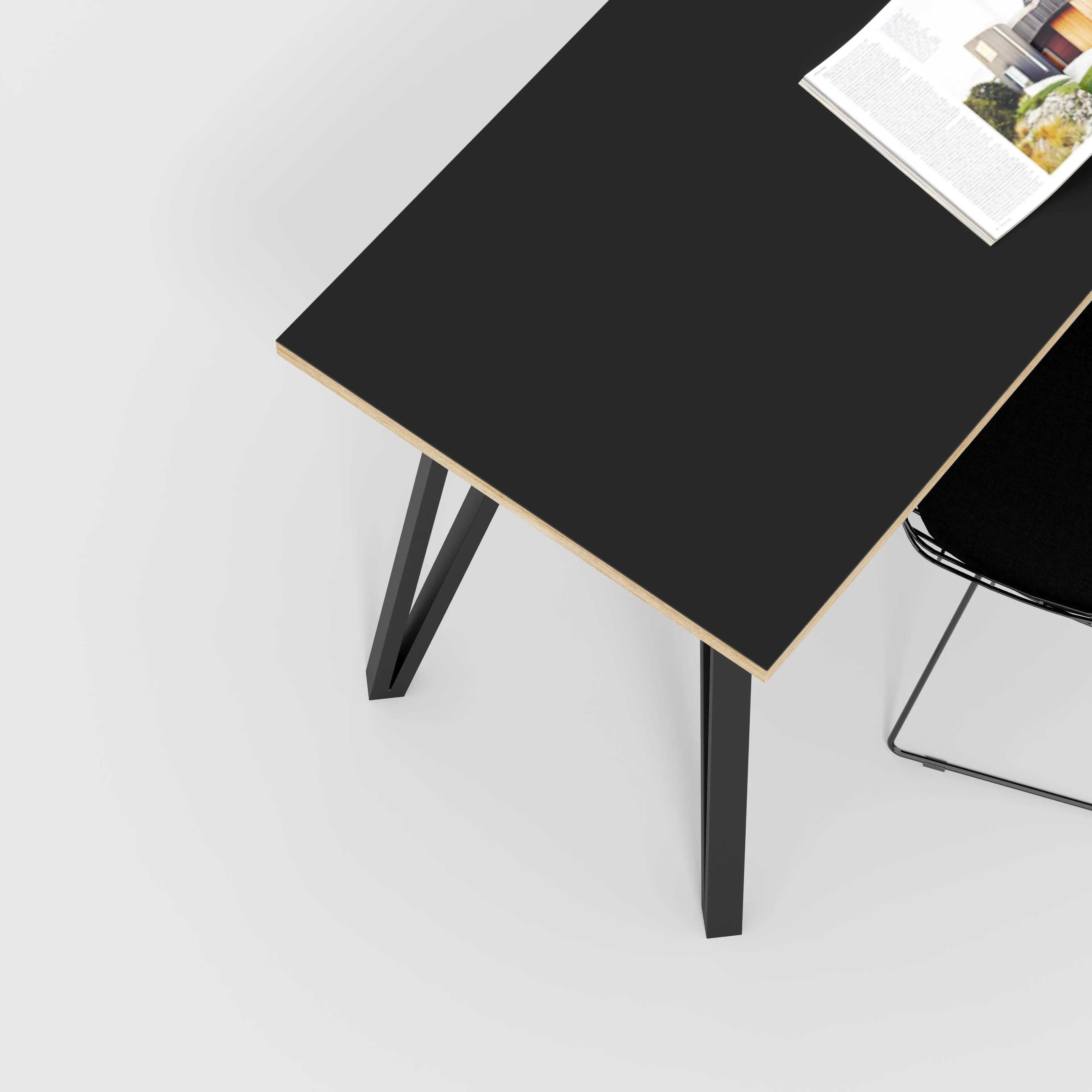 Plywood Desk with Black Box Hairpin Legs - Formica Diamond Black - 1200(w) x 600(d) x 735(h)