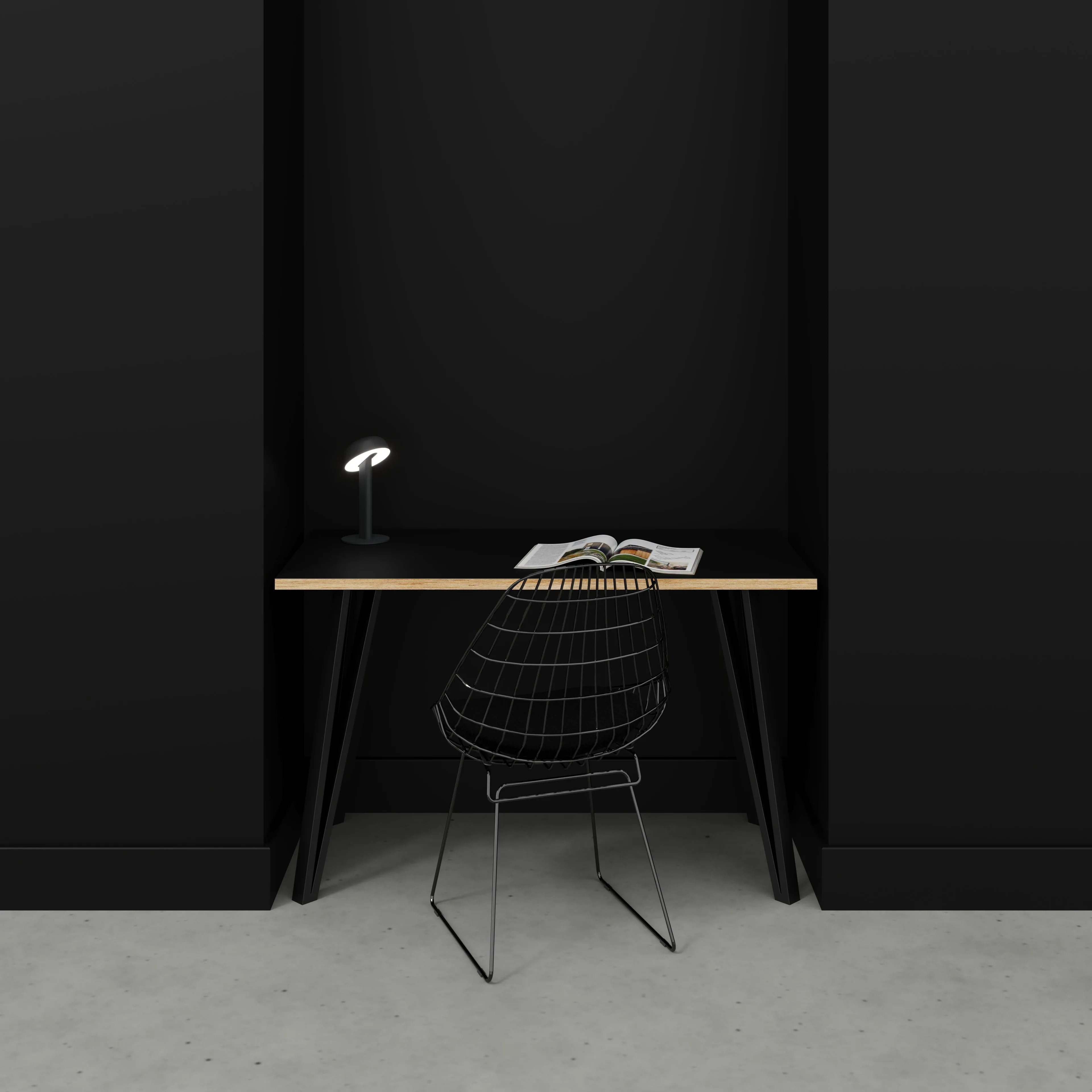 Plywood Desk with Black Box Hairpin Legs - Formica Diamond Black - 1200(w) x 600(d) x 735(h)